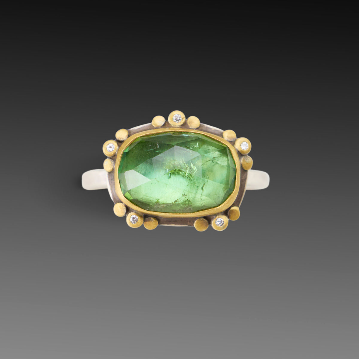 Green Tourmaline Ring with Diamonds