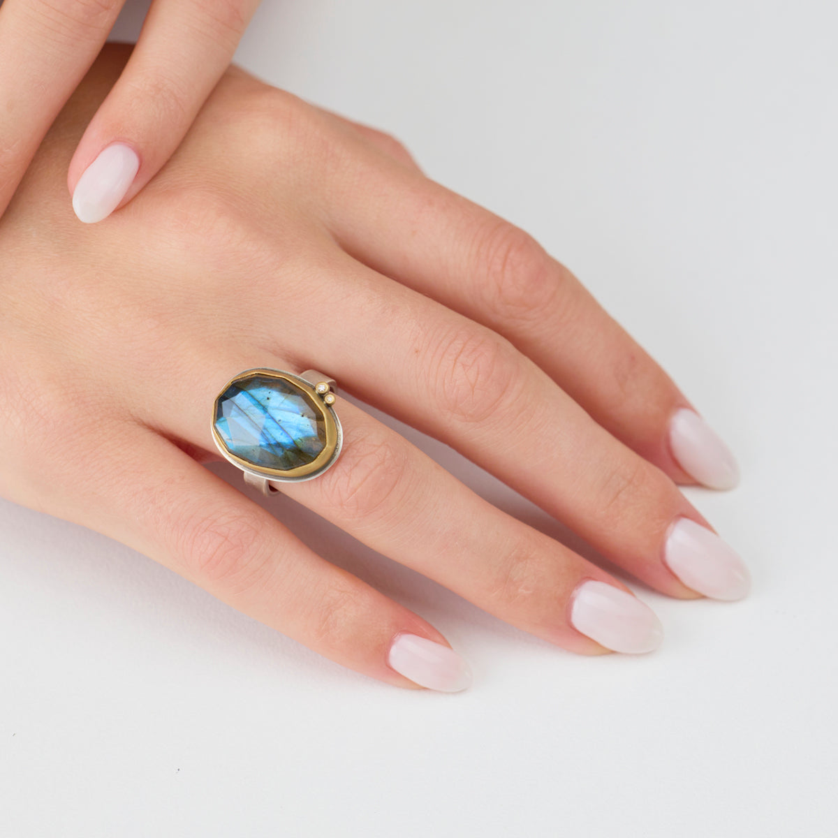Labradorite Ring with Diamonds