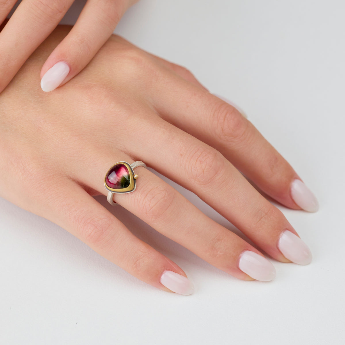 Watermelon Tourmaline Teardrop Ring
