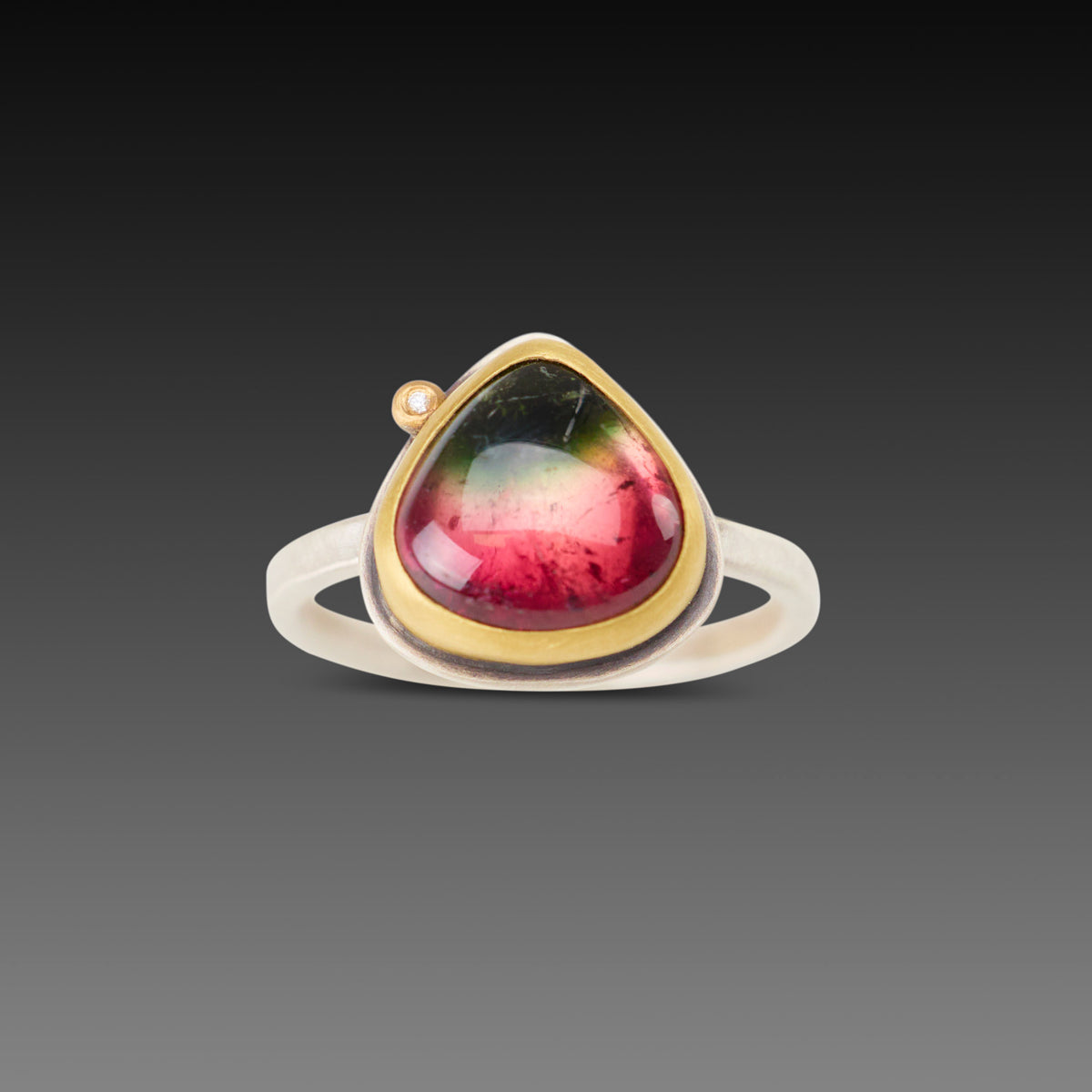 Watermelon Tourmaline Teardrop Ring