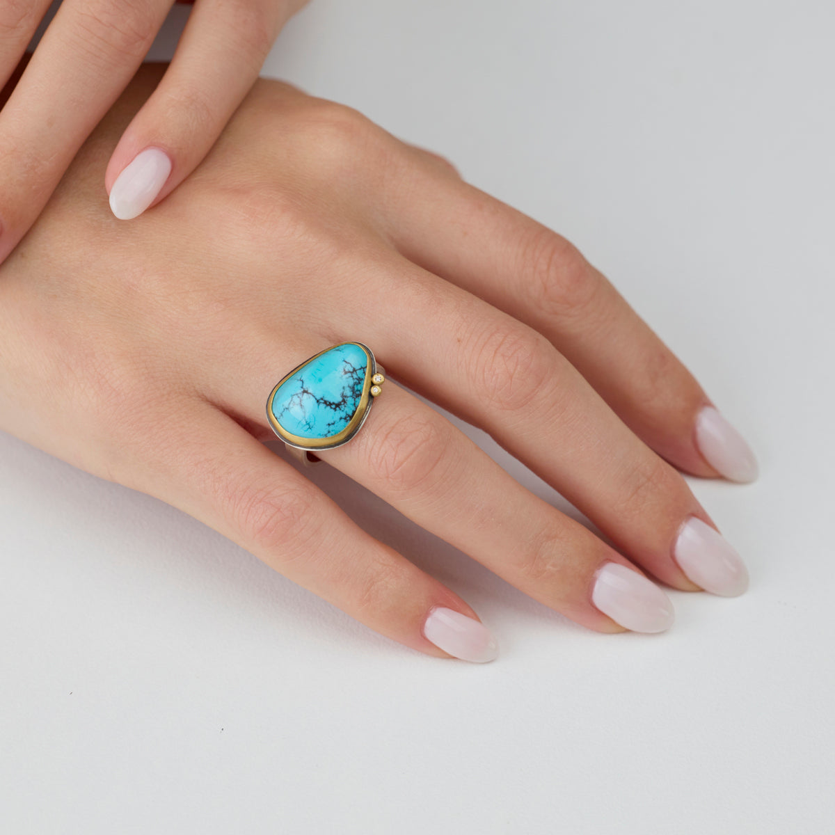 Organic Turquoise Ring With Diamonds