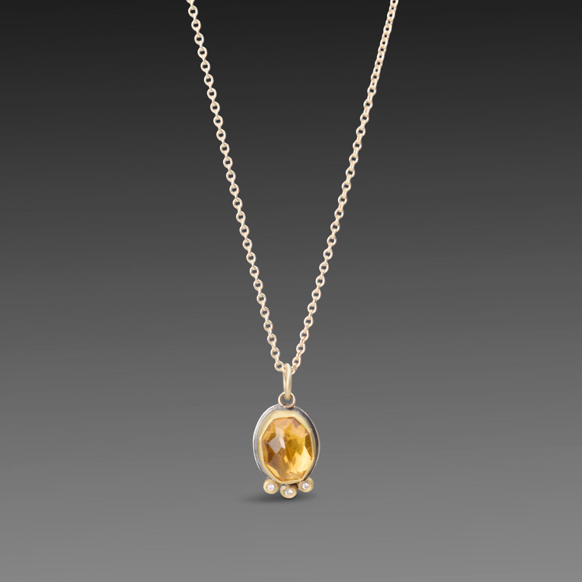 Citrine Necklace with Diamond Trio