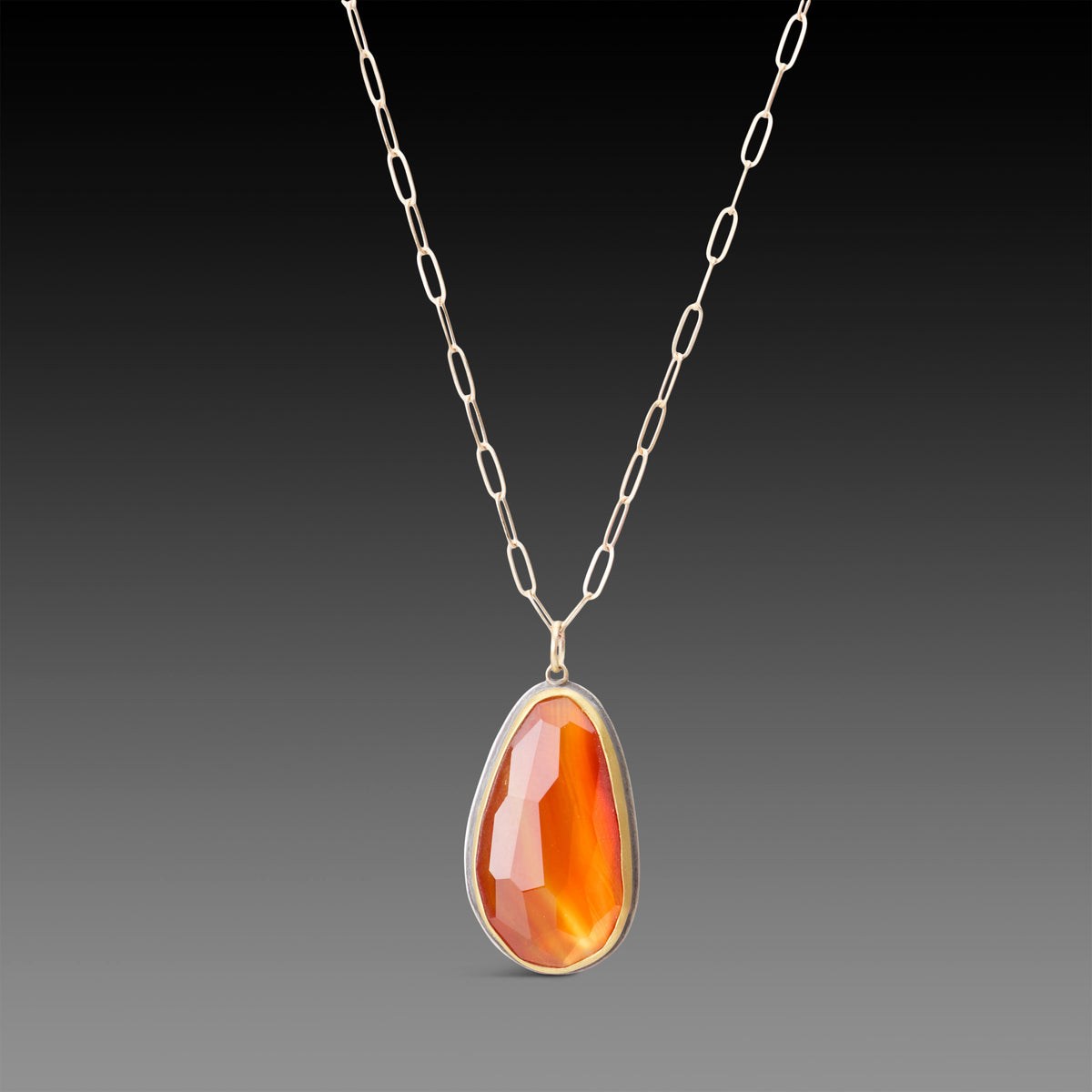 Carnelian Necklace with Paperclip Chain