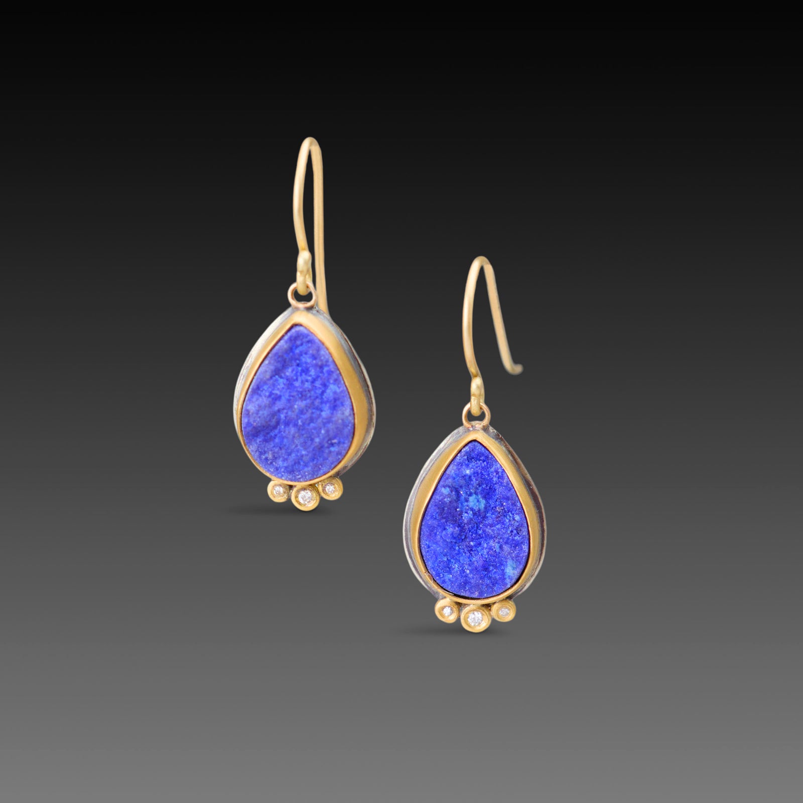 Lapis Teardrop Earrings with Diamond Trios