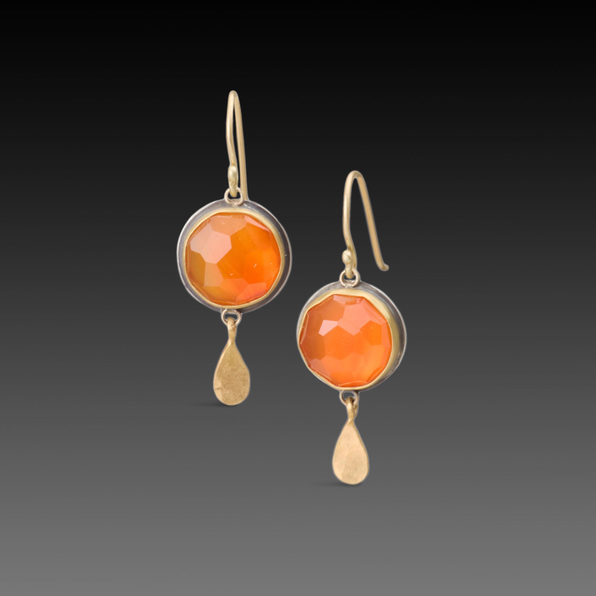 Carnelian Earrings with Gold Teardrop