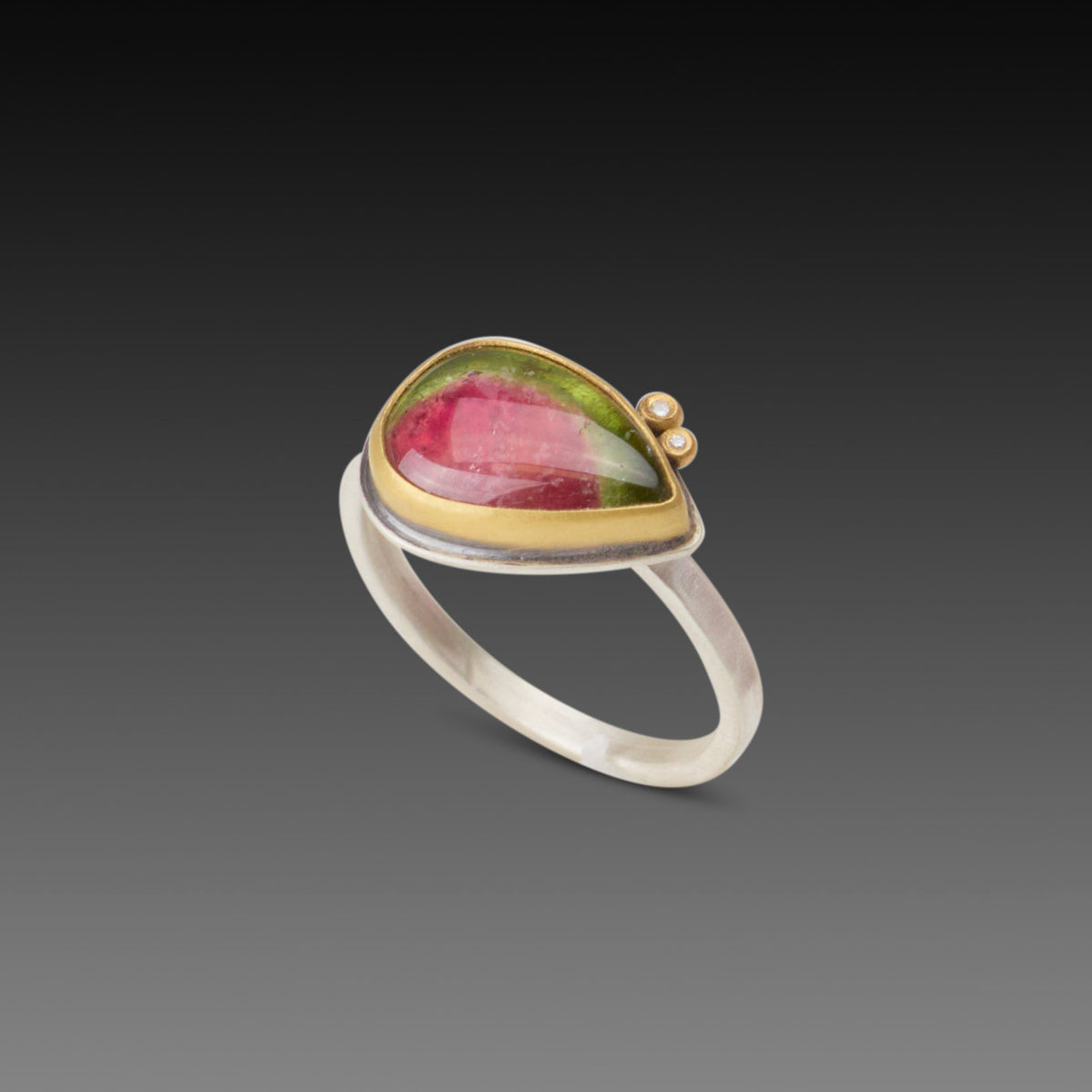 Watermelon Tourmaline Teardrop Ring with Diamonds