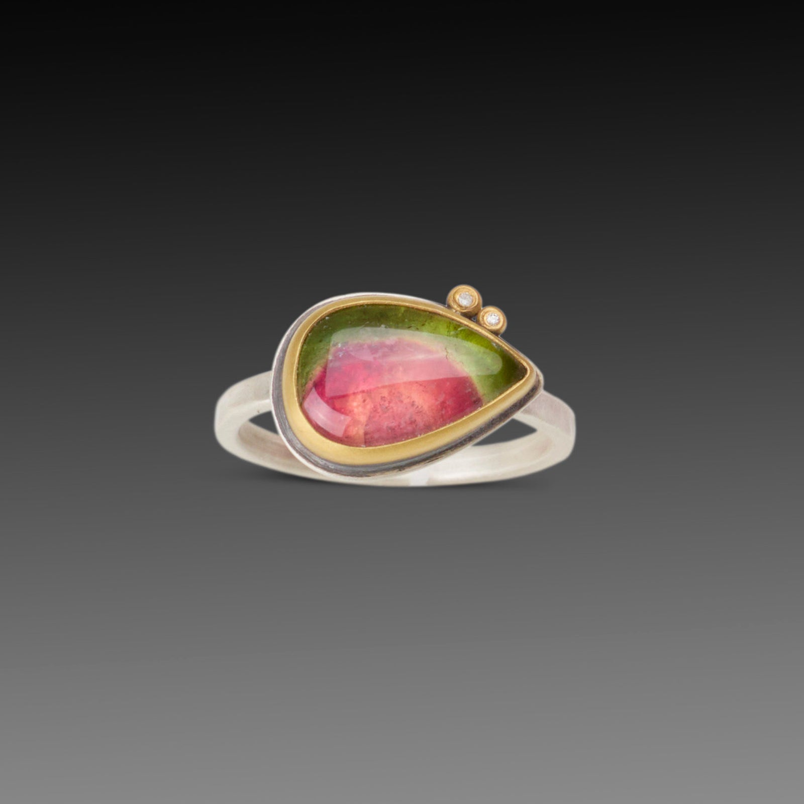 Watermelon Tourmaline Teardrop Ring with Diamonds