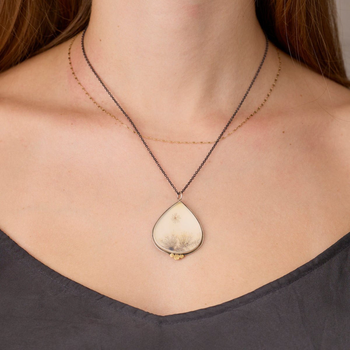 Dendritic Agate Teardrop Necklace