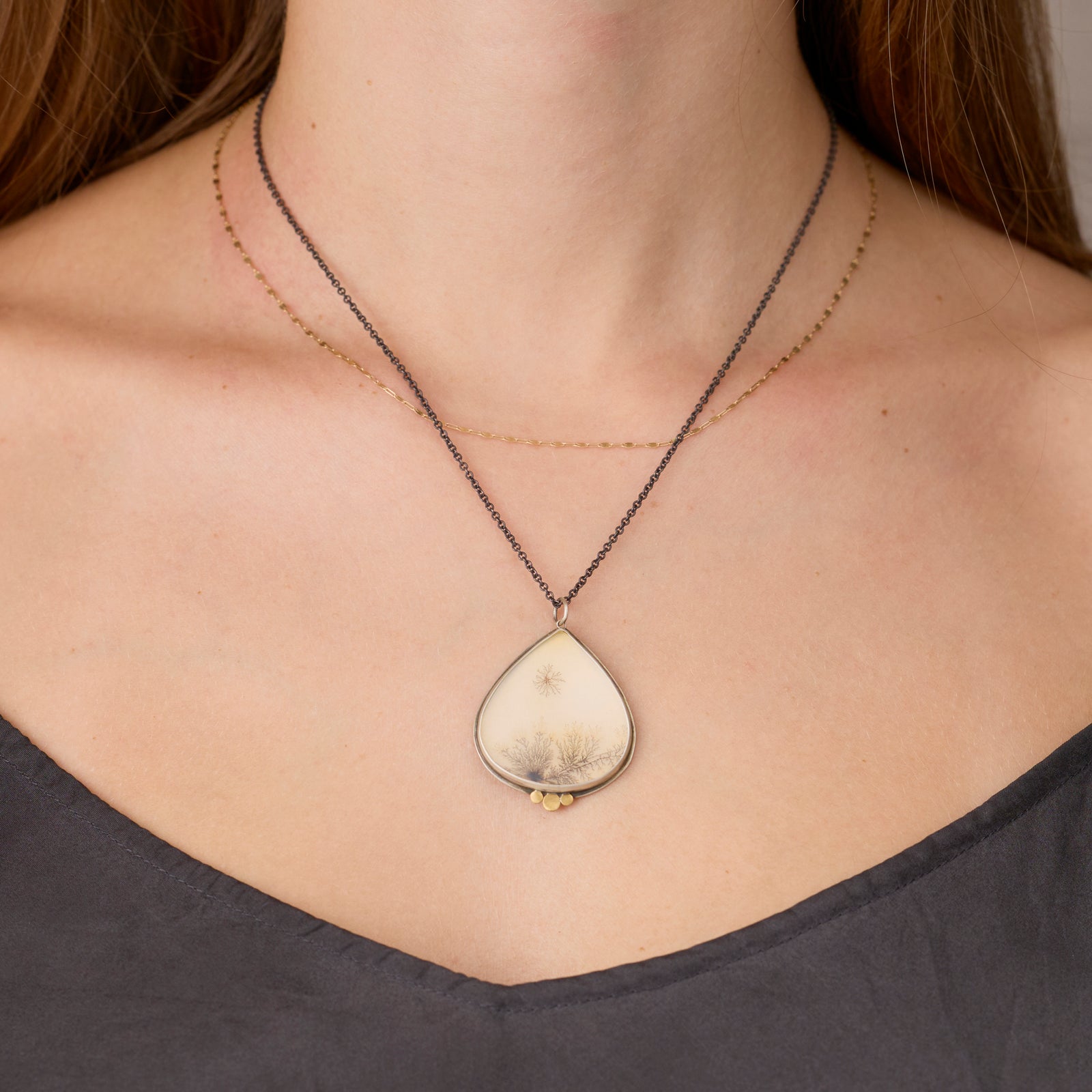 Dendritic Agate Teardrop Necklace