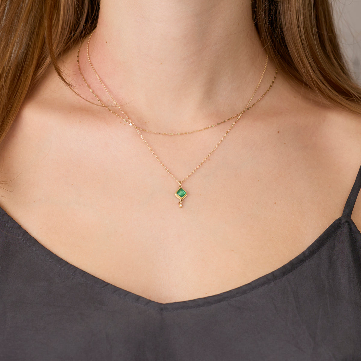 Emerald Necklace with Diamond Drop