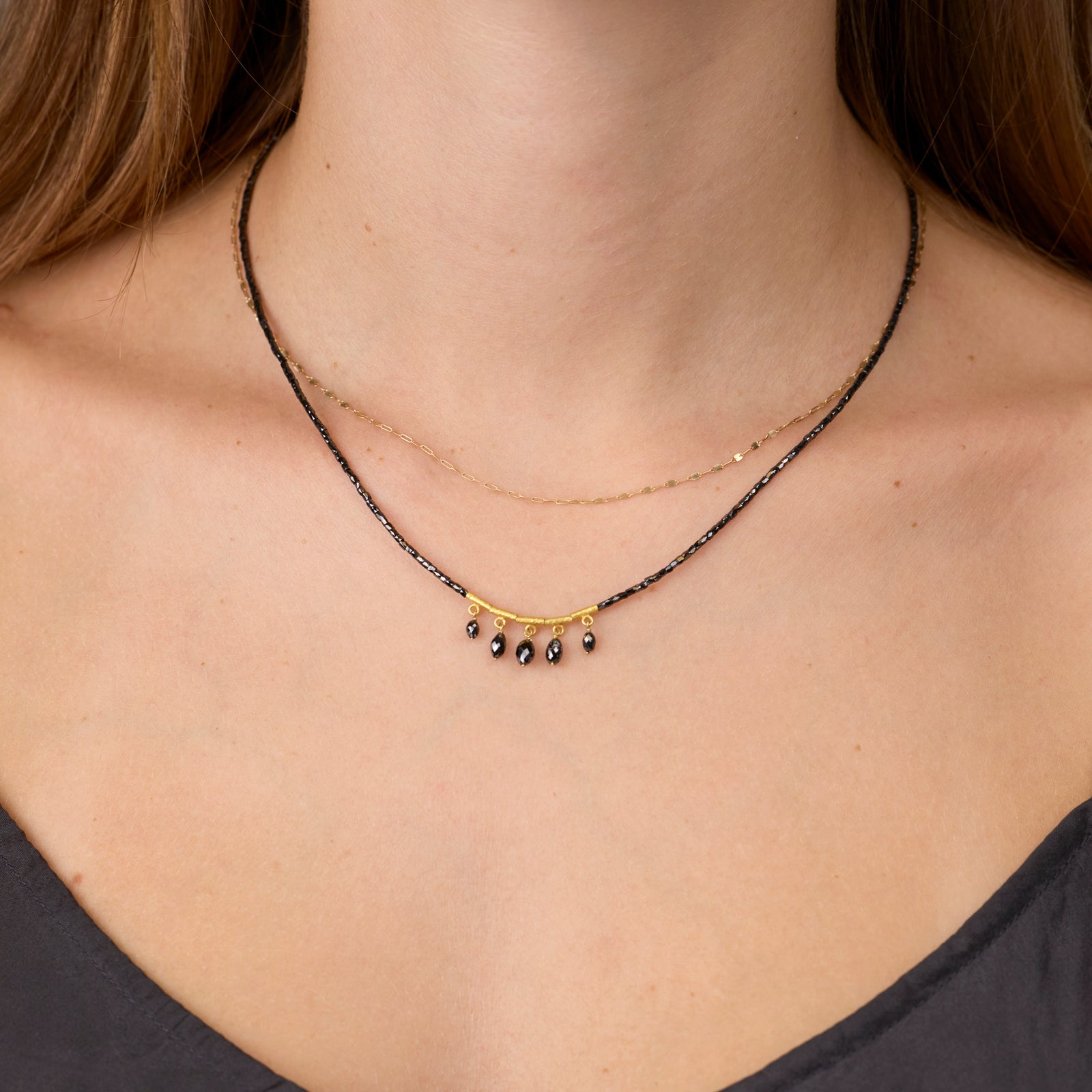 Black Diamond Fringe Necklace