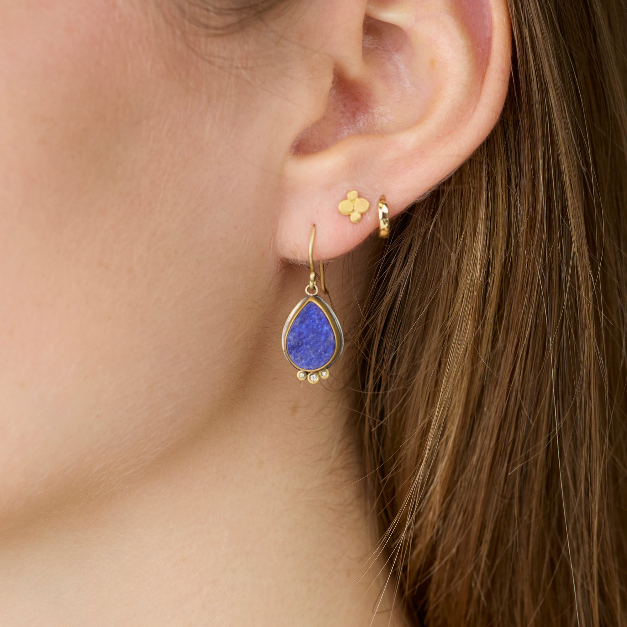 Lapis Teardrop Earrings with Diamond Trios