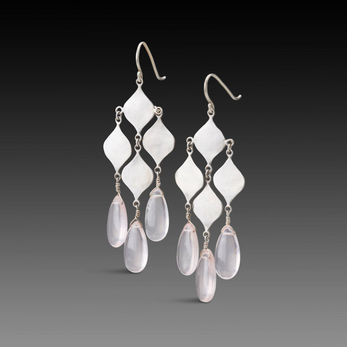 Silver Chandelier Earrings with Rose Quartz