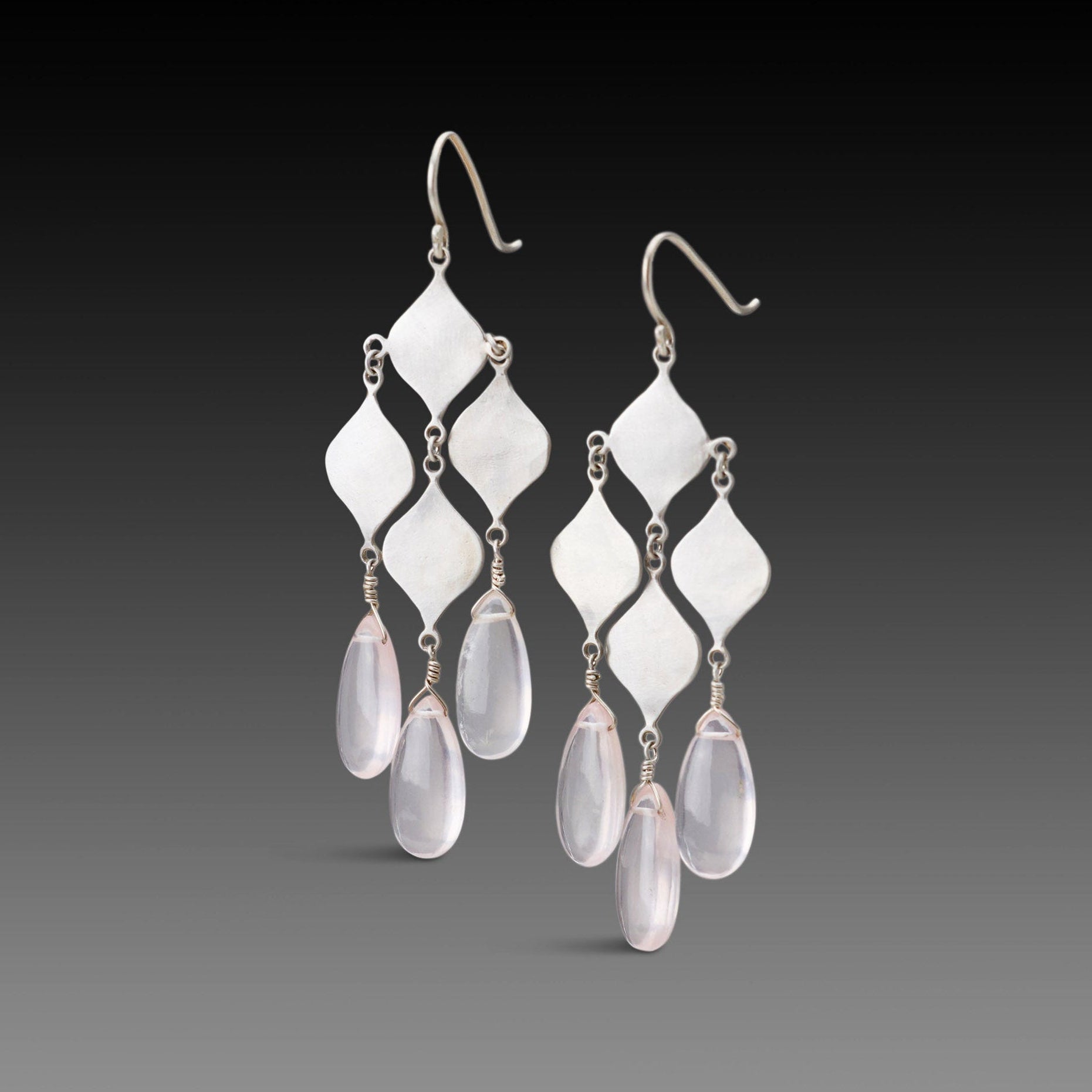 Silver Chandelier Earrings with Rose Quartz