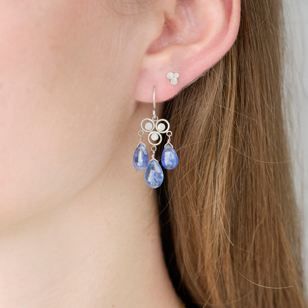 Silver Chandelier Earrings with Kyanite