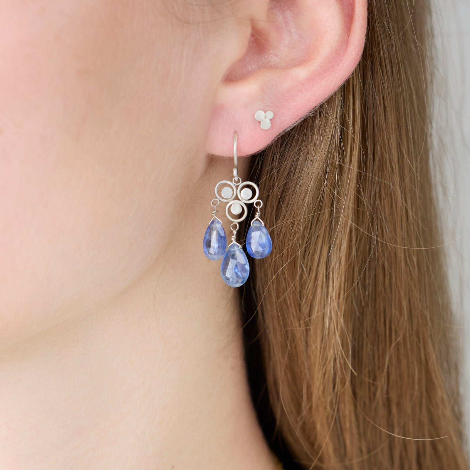 Silver Chandelier Earrings with Kyanite