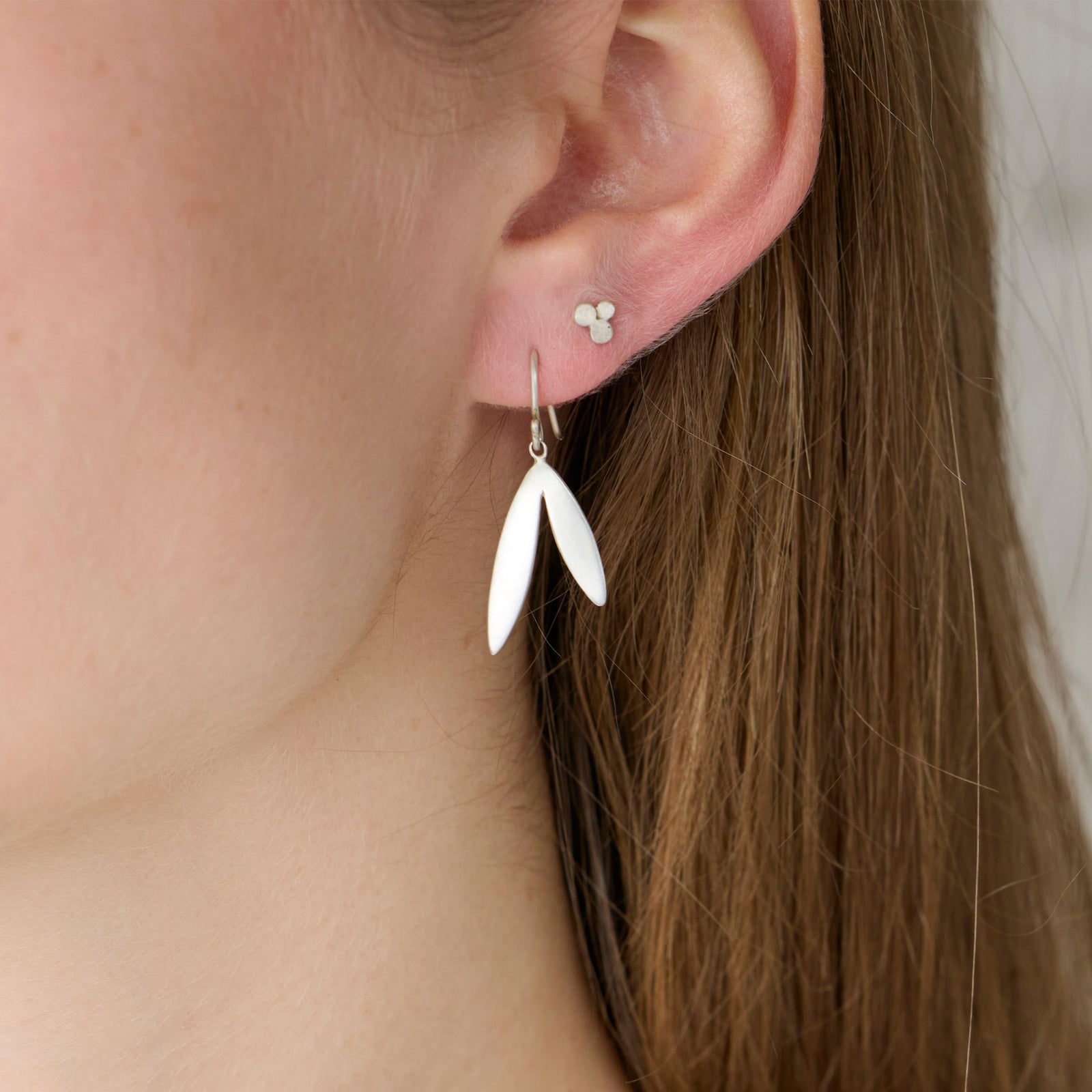 Silver Double Leaf Earrings