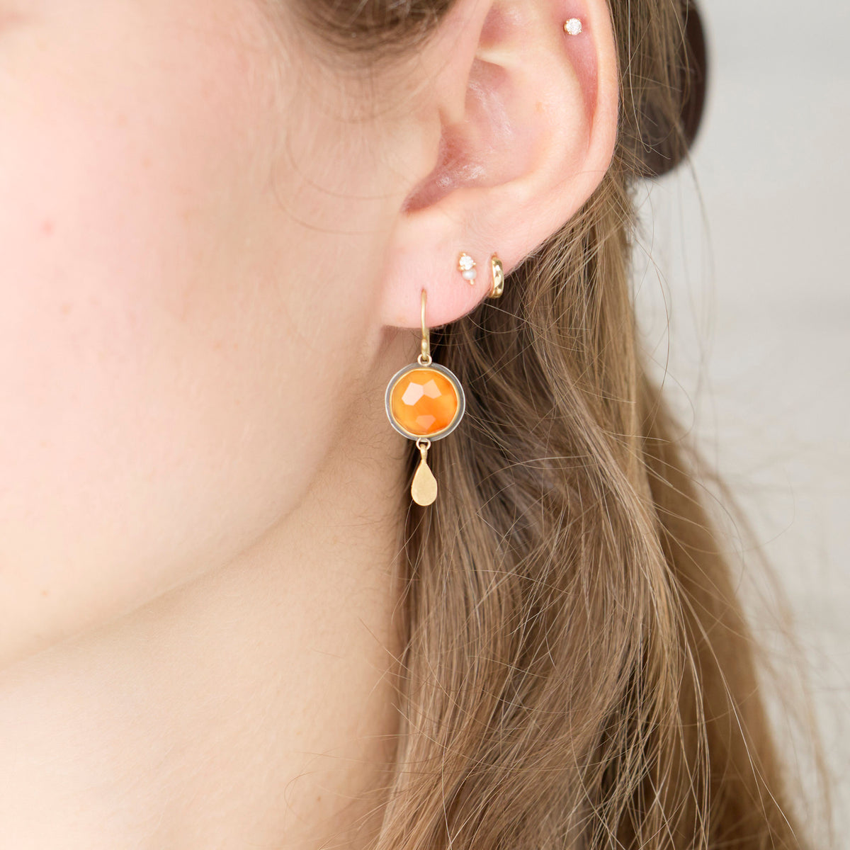 Carnelian Earrings with Gold Teardrop