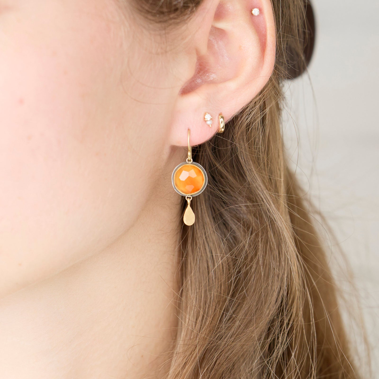 Carnelian Earrings with Gold Teardrop