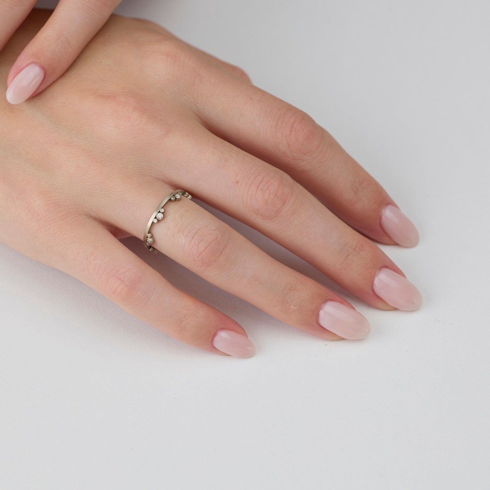 Small Diamond Side Trios Band in White Gold