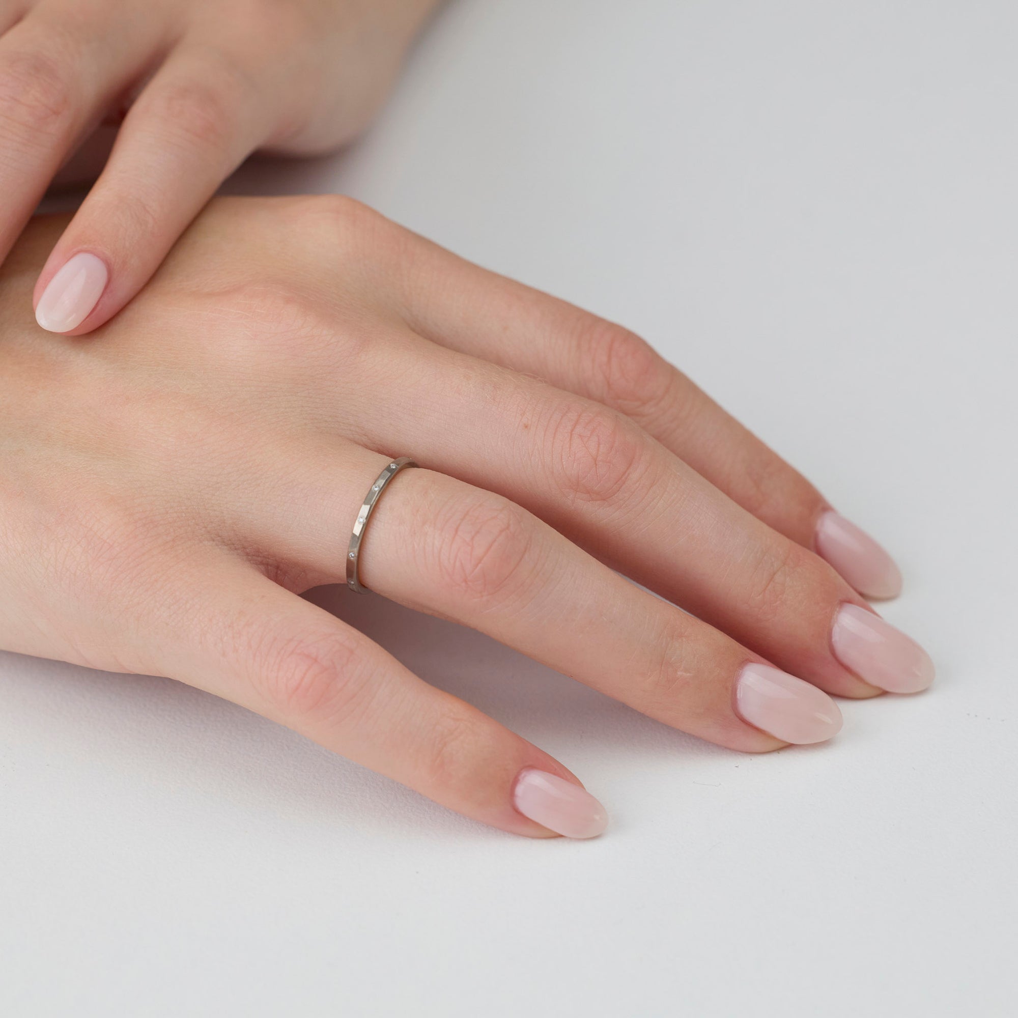 Narrow Diamond Band in White Gold