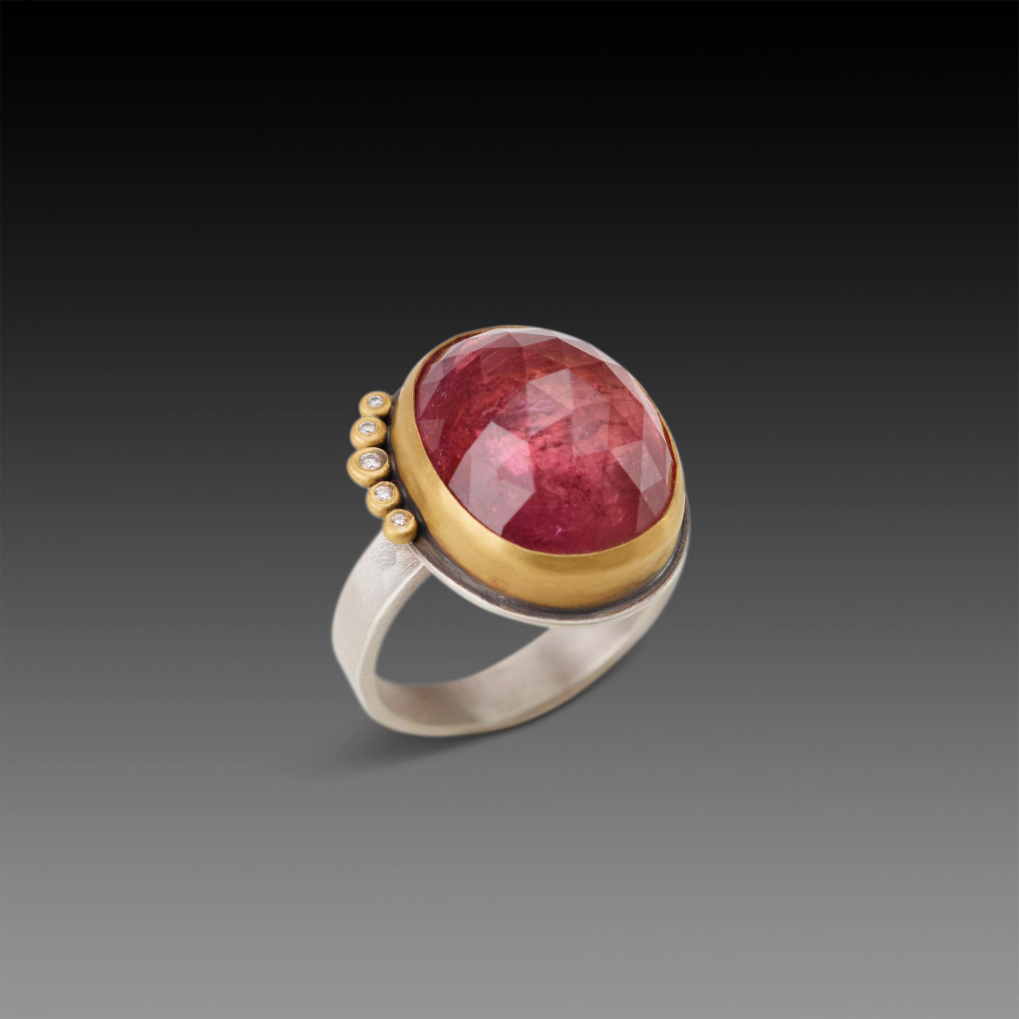 Pink Tourmaline Ring with Five Diamonds