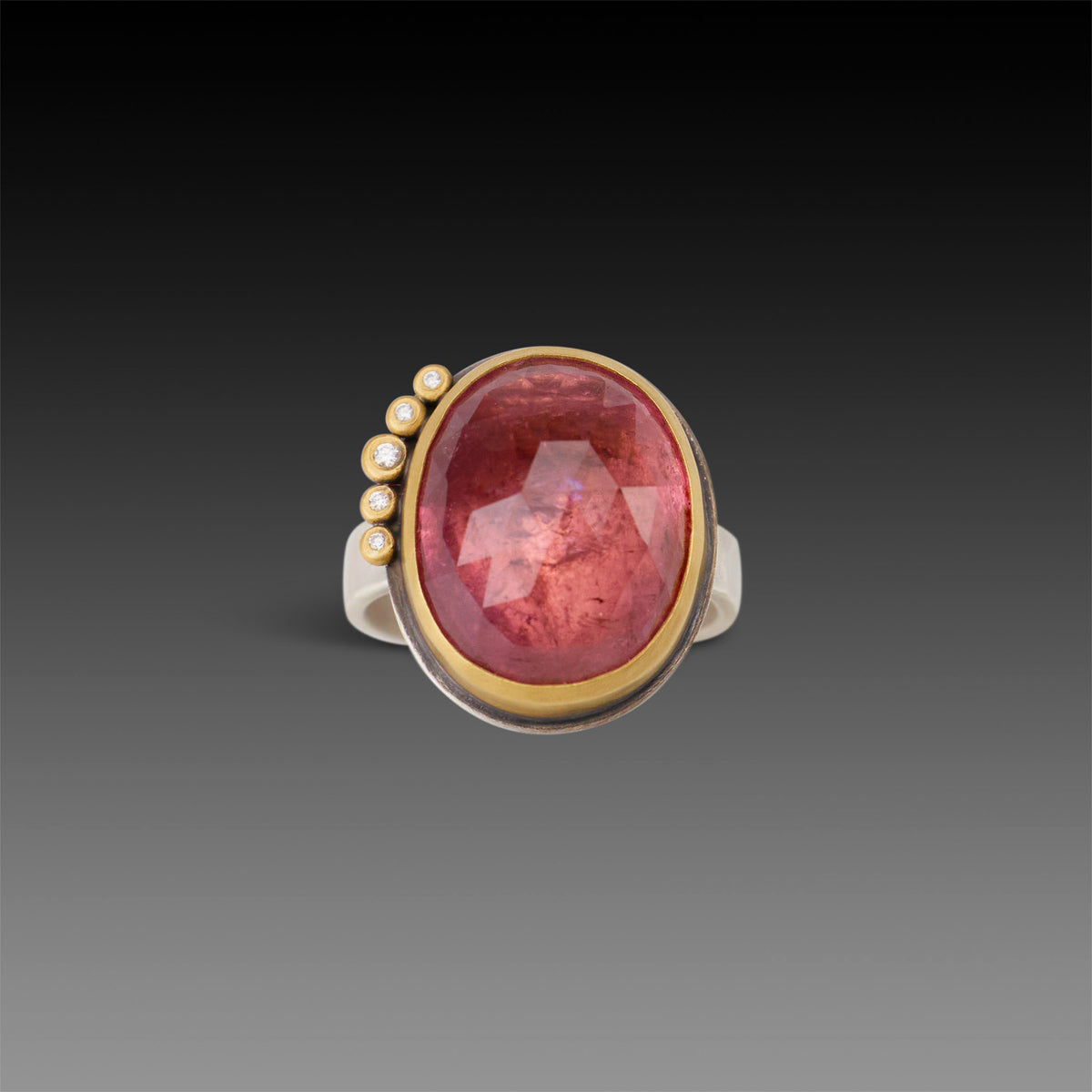 Pink Tourmaline Ring with Five Diamonds