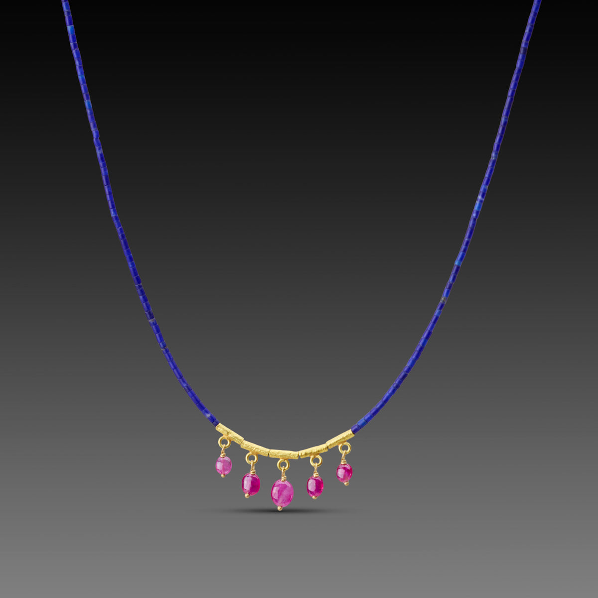 Lapis Necklace with Ruby Fringe