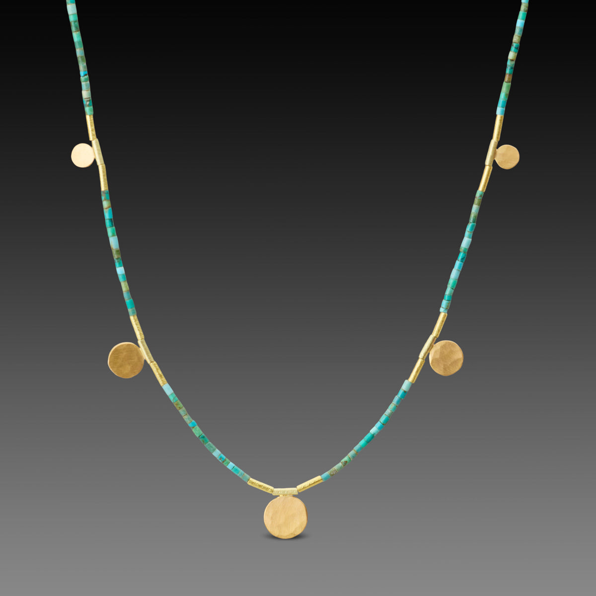 Turquoise Necklace with Medium Gold Disks