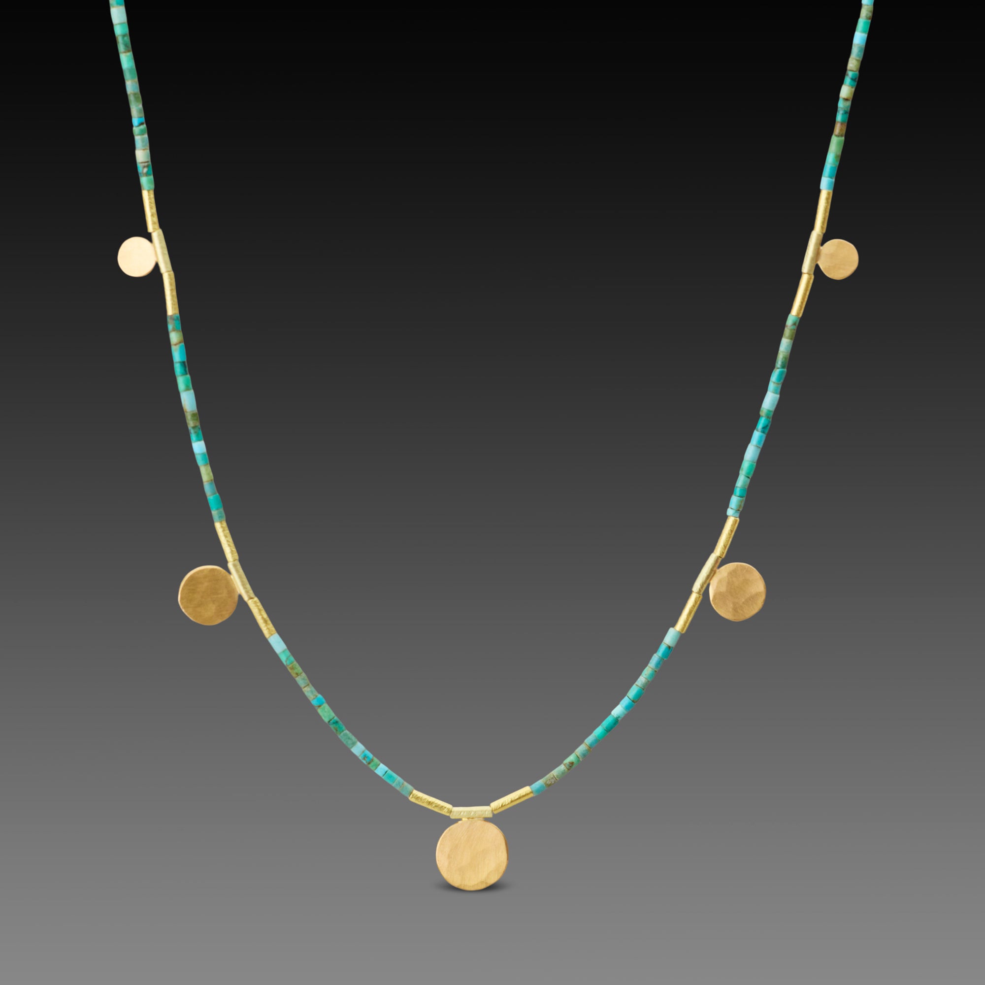 Turquoise Necklace with Medium Gold Disks