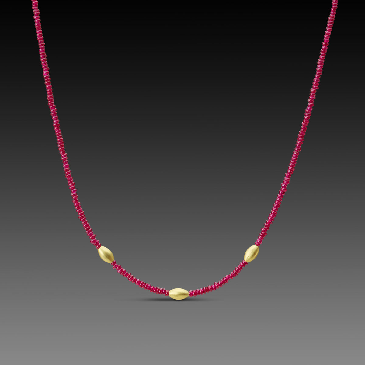 Ruby Necklace with Gold Rice Beads