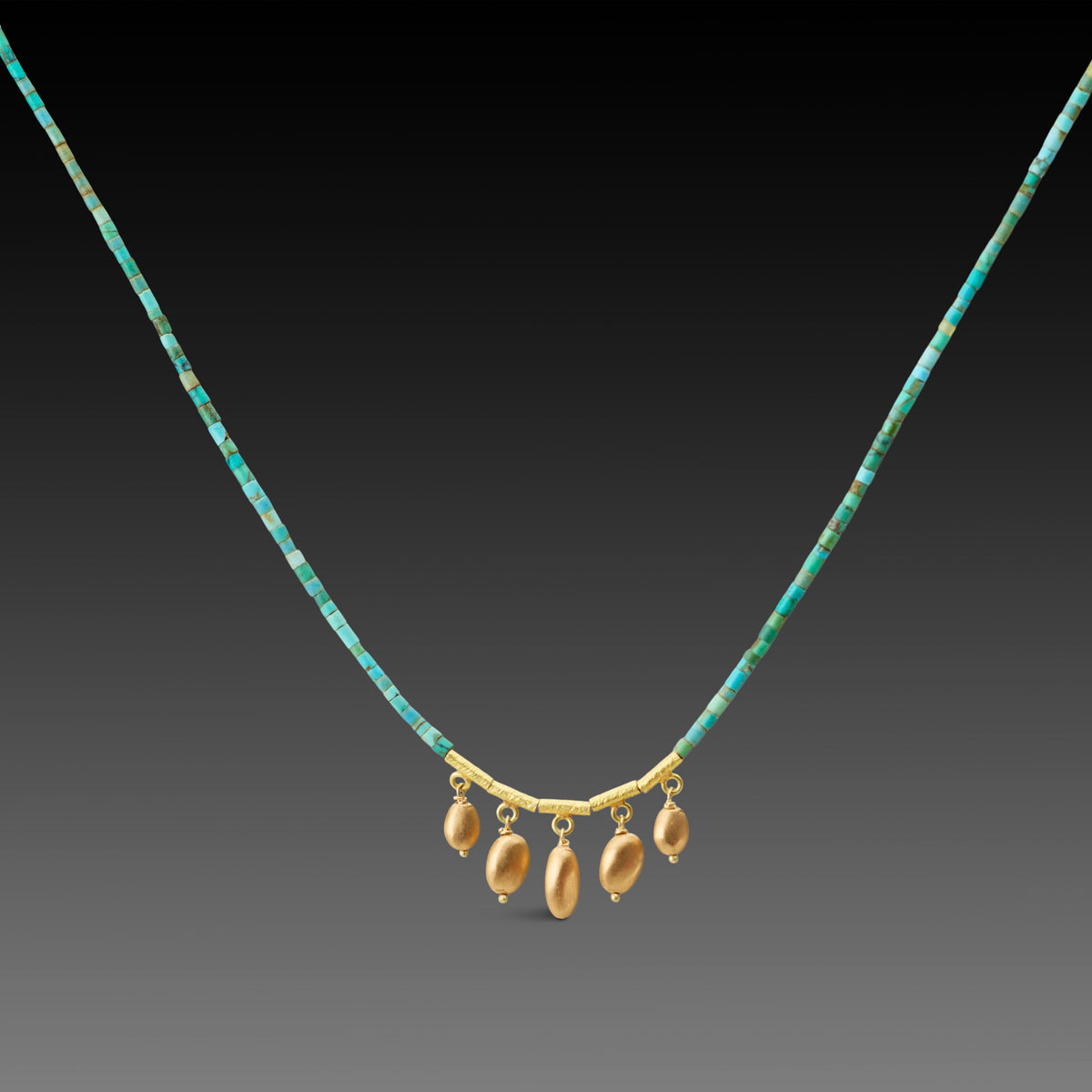 Turquoise Necklace with Five Gold Drops