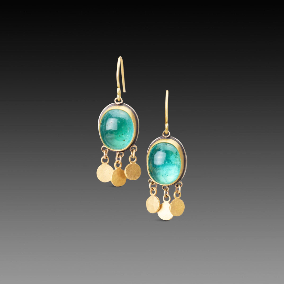 Teal Tourmaline Earrings with Gold Fringe