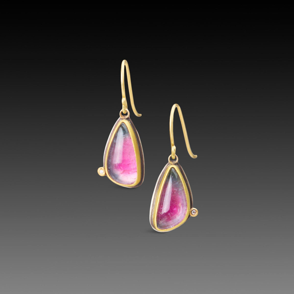 Watermelon Tourmaline Earrings with Diamond Dot