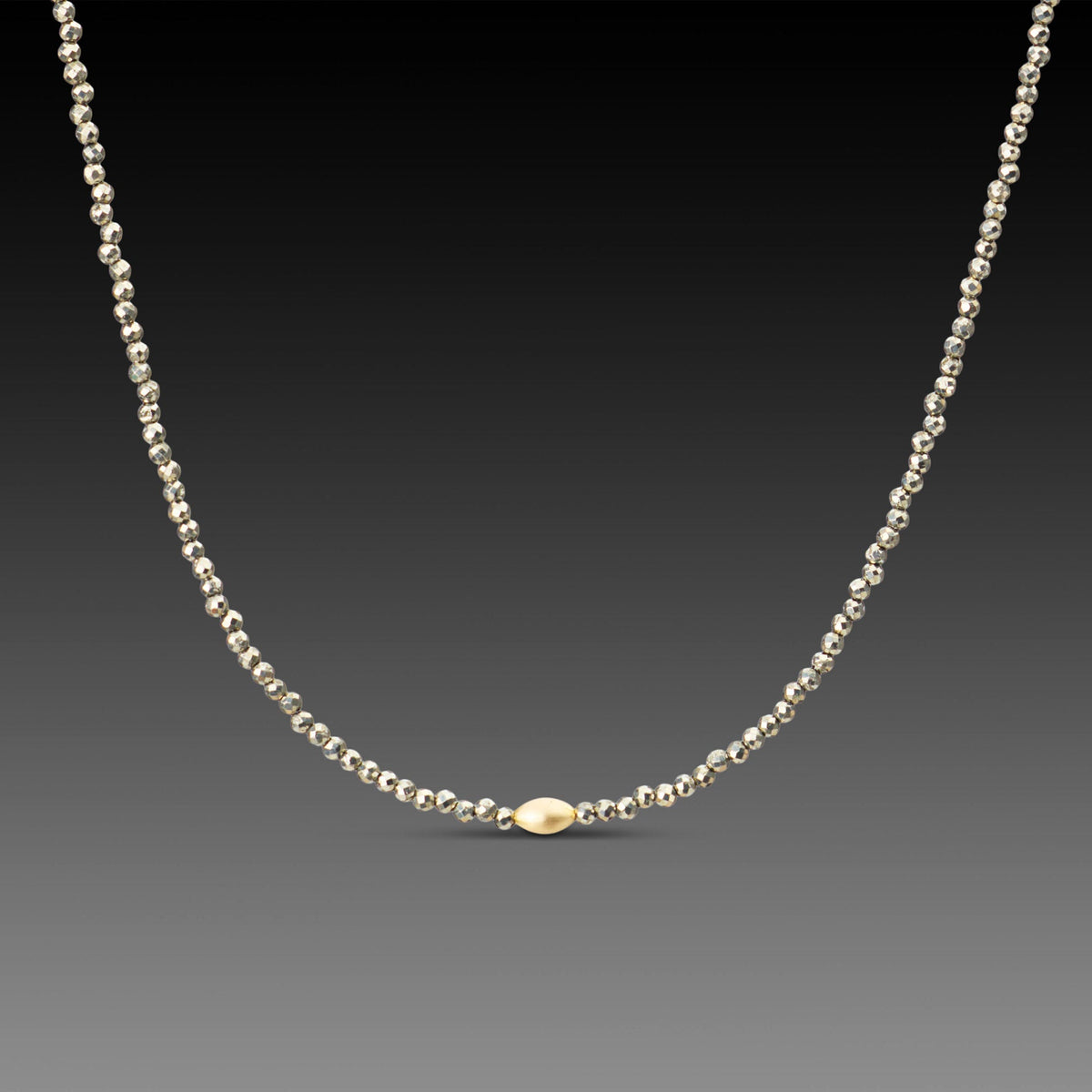 Pyrite Necklace with Gold Rice Bead