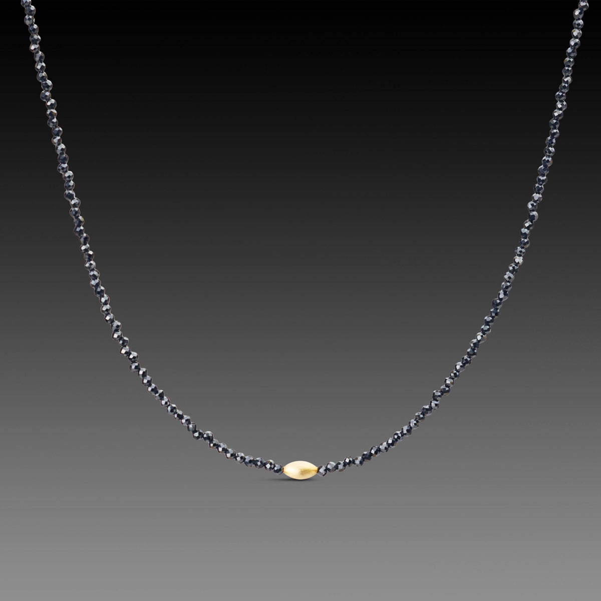 Black Spinel Necklace with Gold Rice Bead