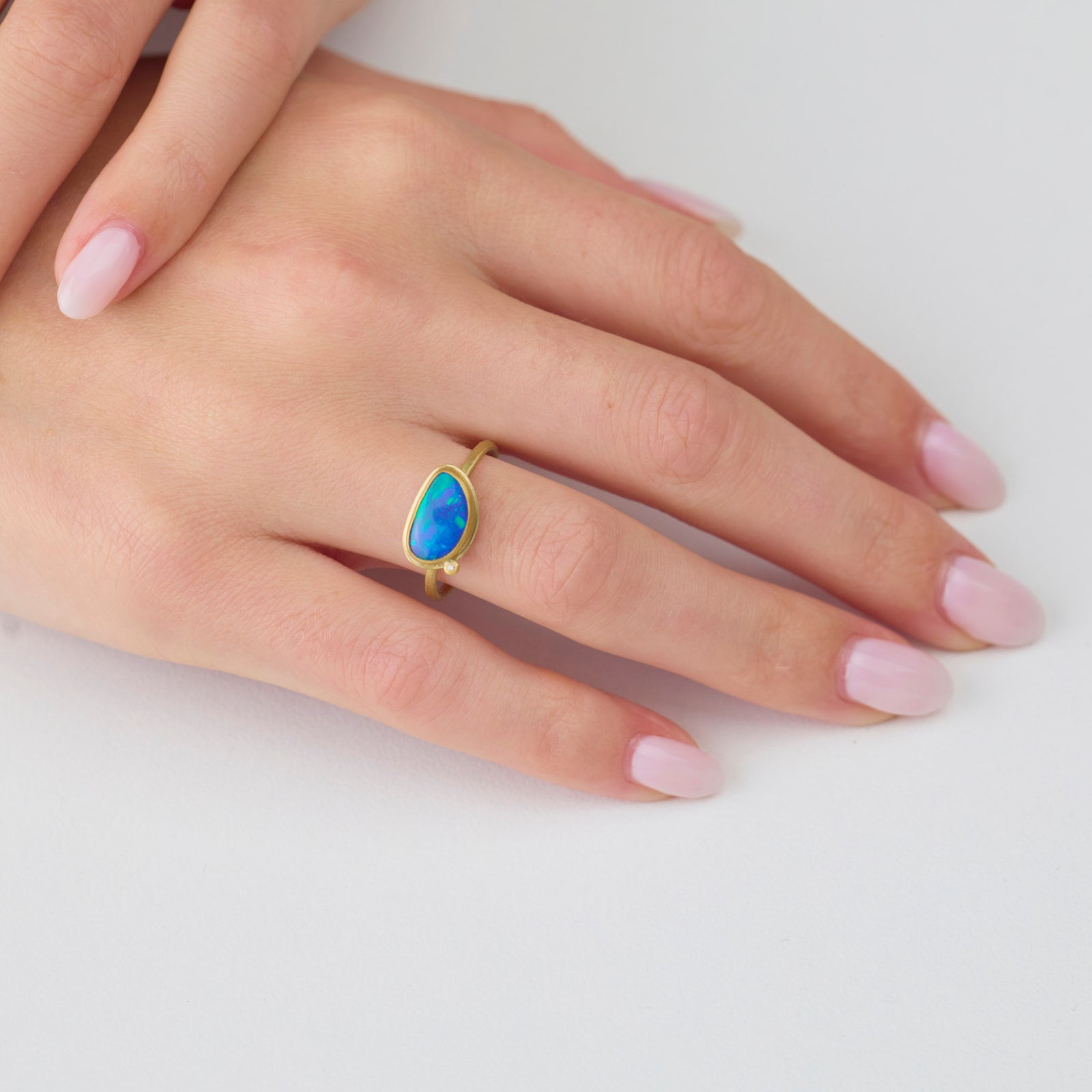 Opal Ring with Diamond Dot