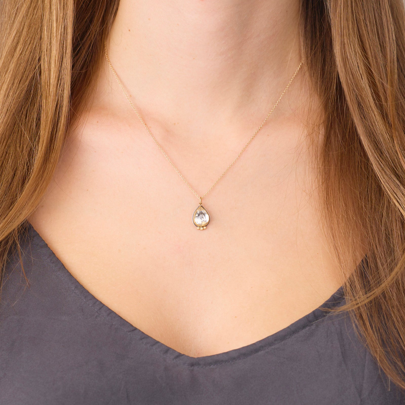 White Topaz Necklace with Diamond Trio