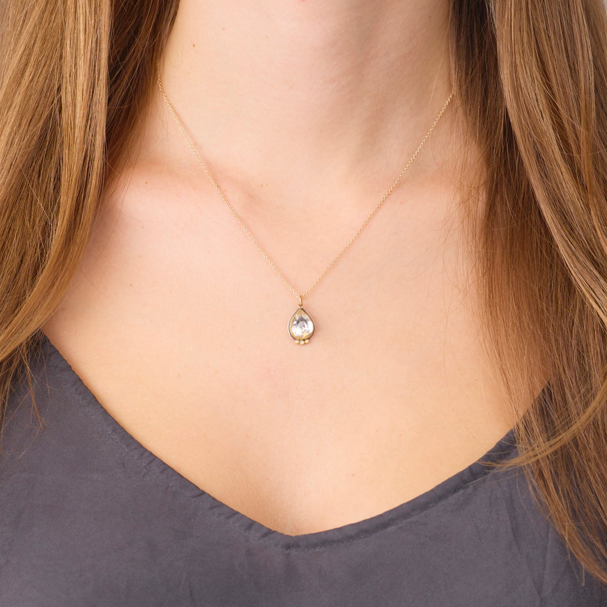 White Topaz Necklace with Diamond Trio