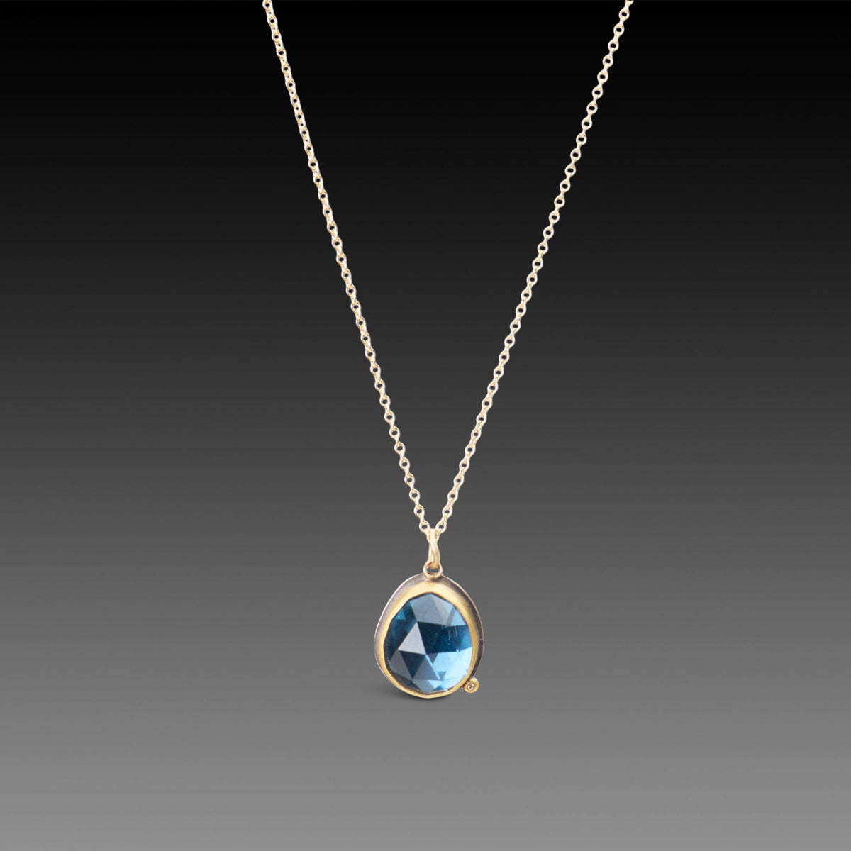 London Blue Topaz Necklace with Diamond Dot