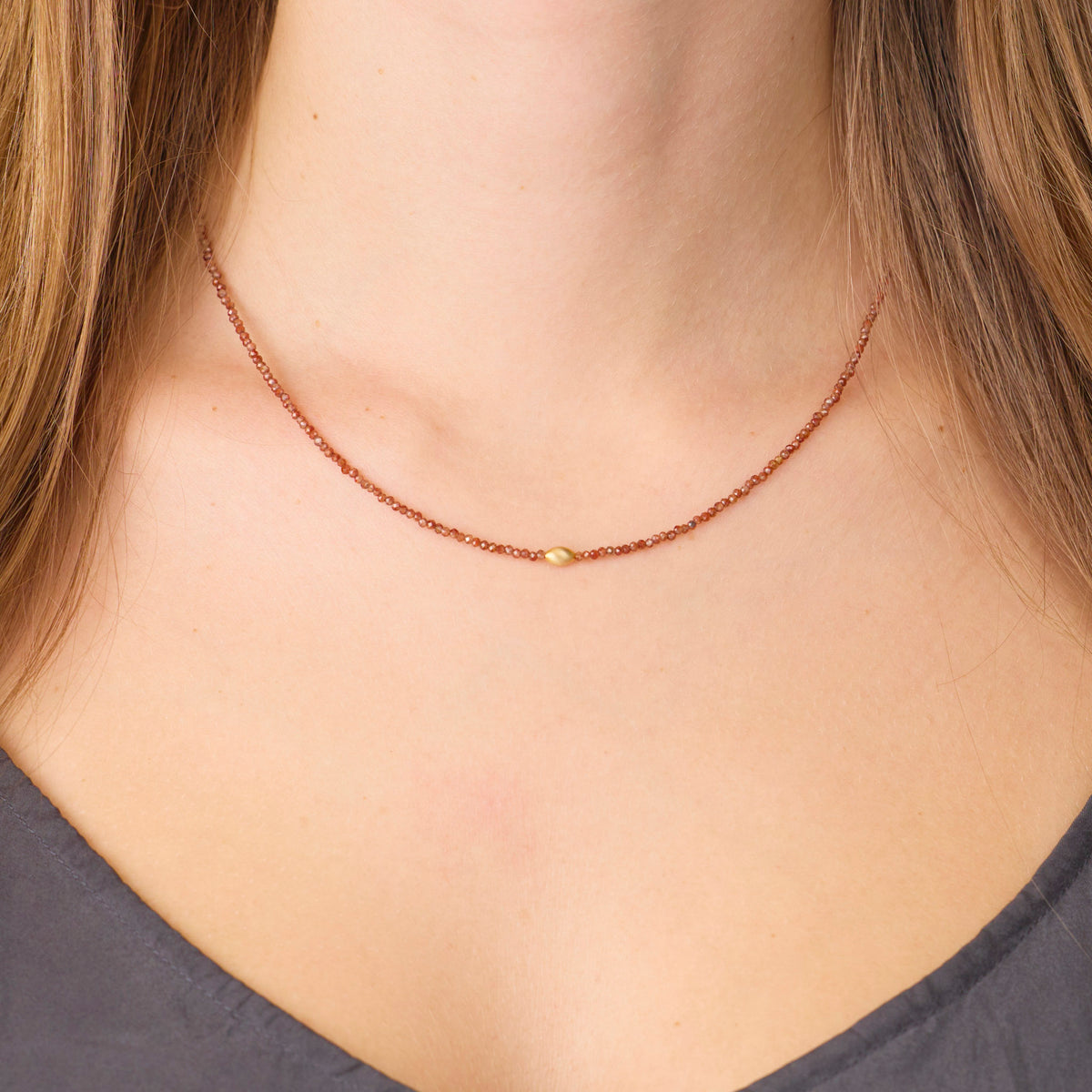 Zircon Necklace with Gold Rice Bead