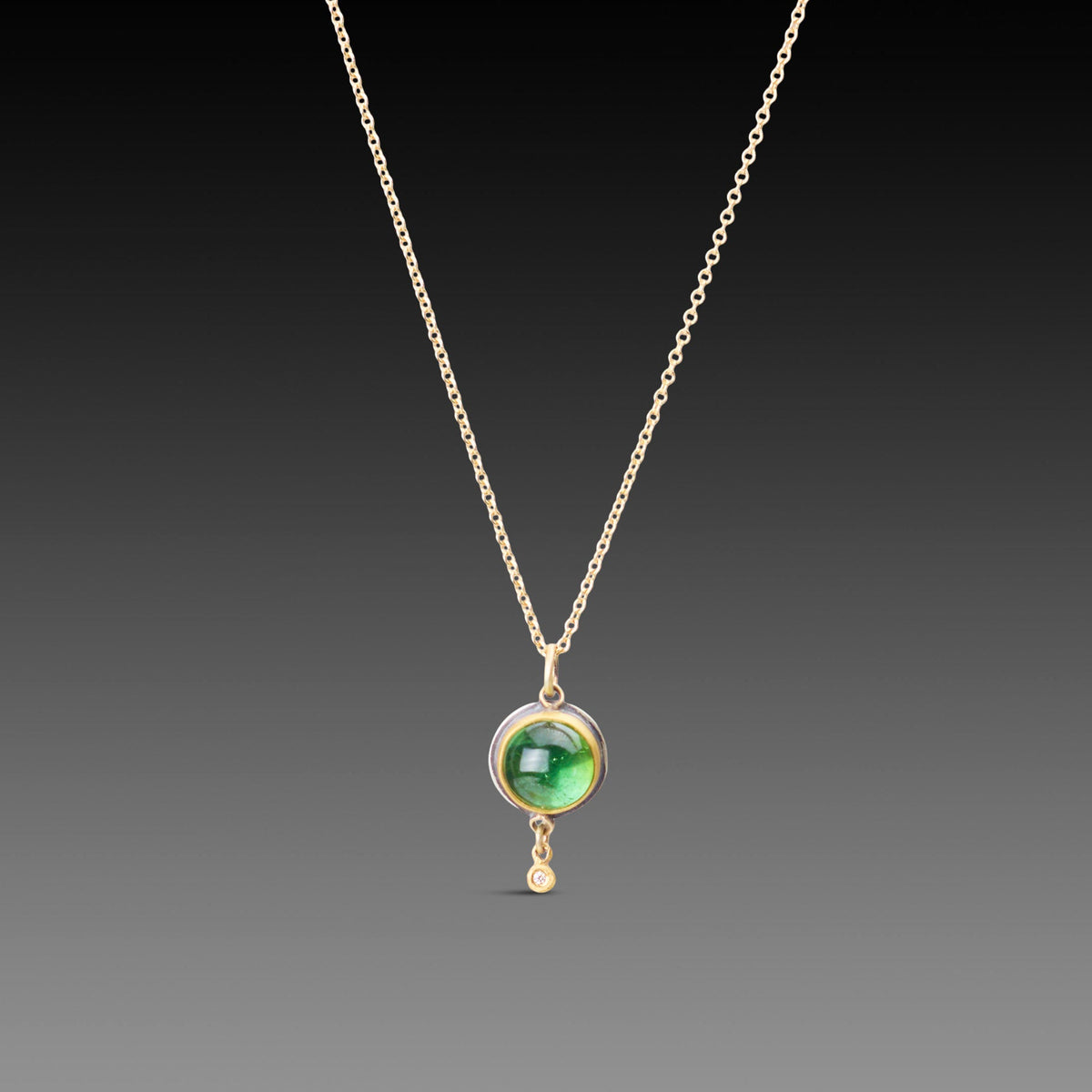 Green Tourmaline Necklace with Diamond Drop