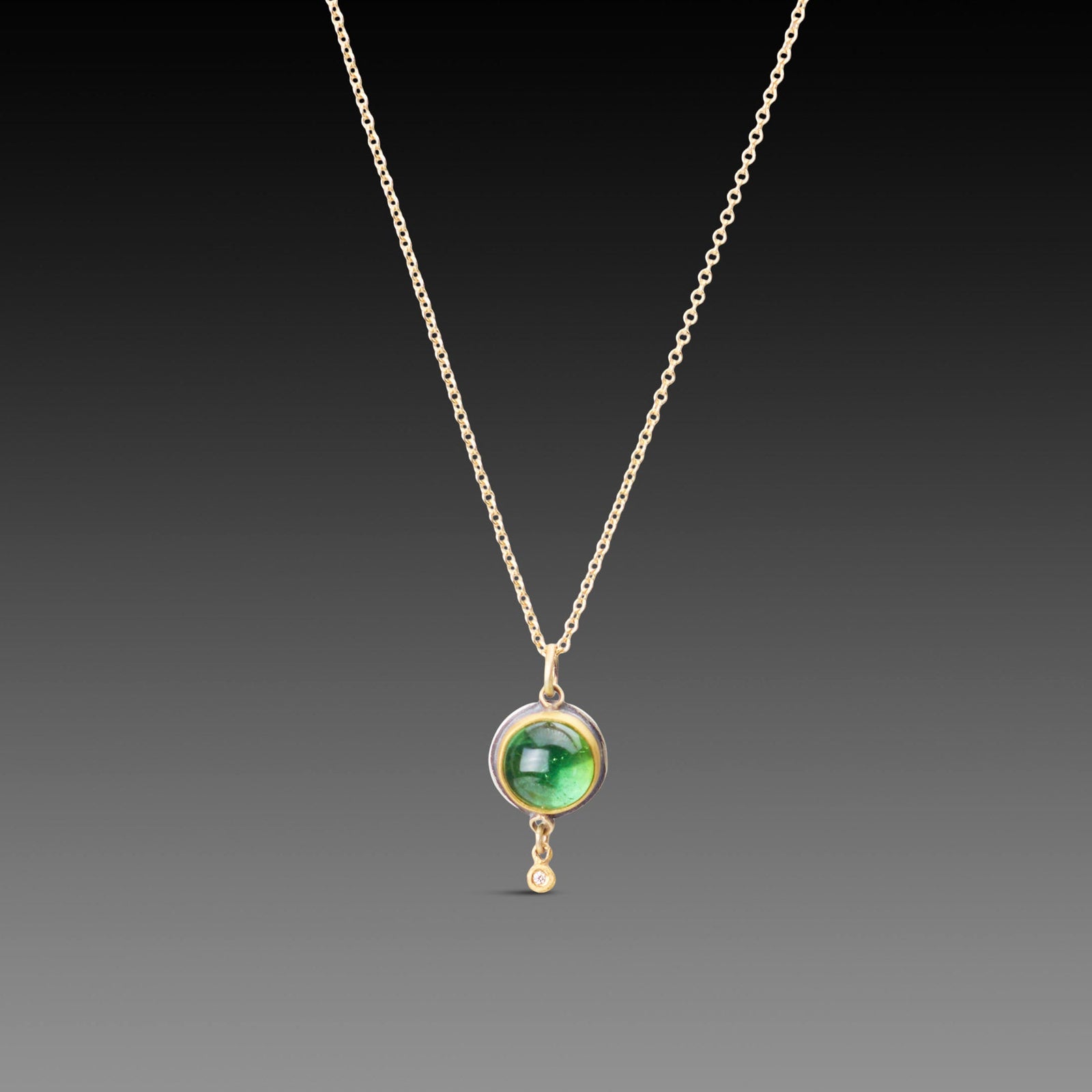 Green Tourmaline Necklace with Diamond Drop