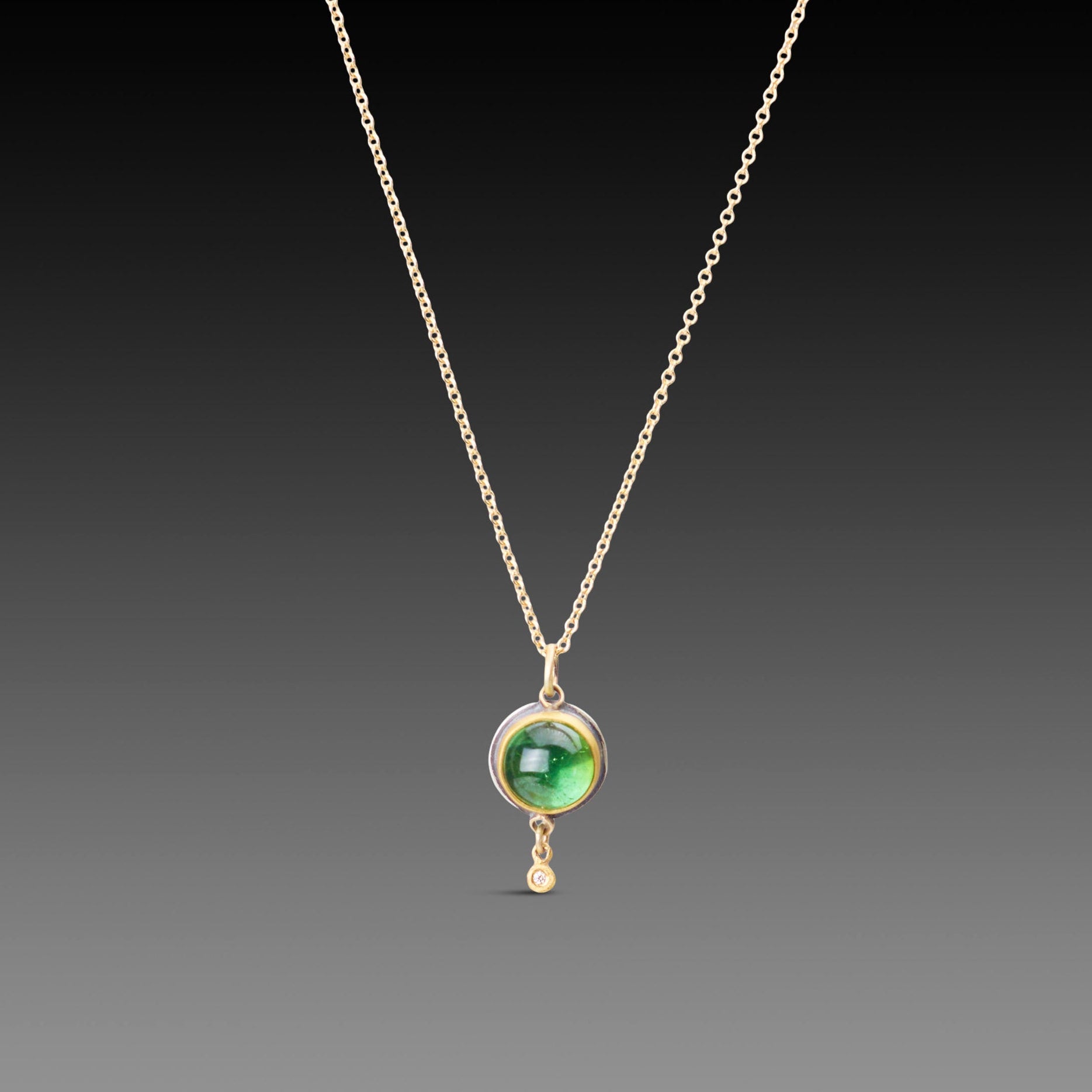 Green Tourmaline Necklace with Diamond Drop