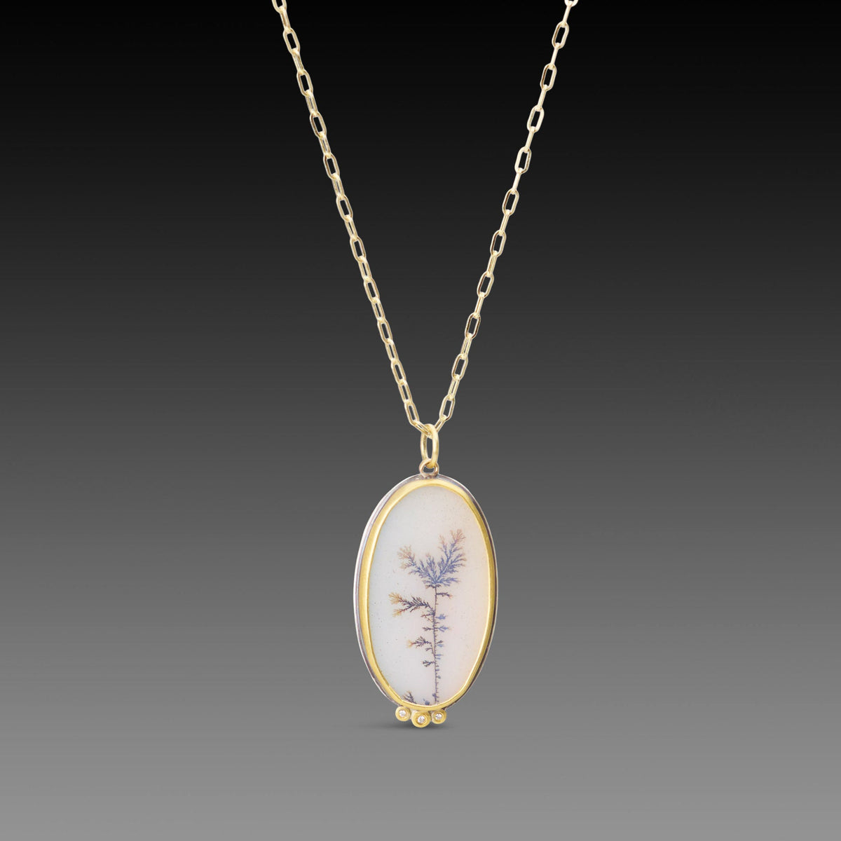 Dendritic Agate Necklace with Diamond Dots