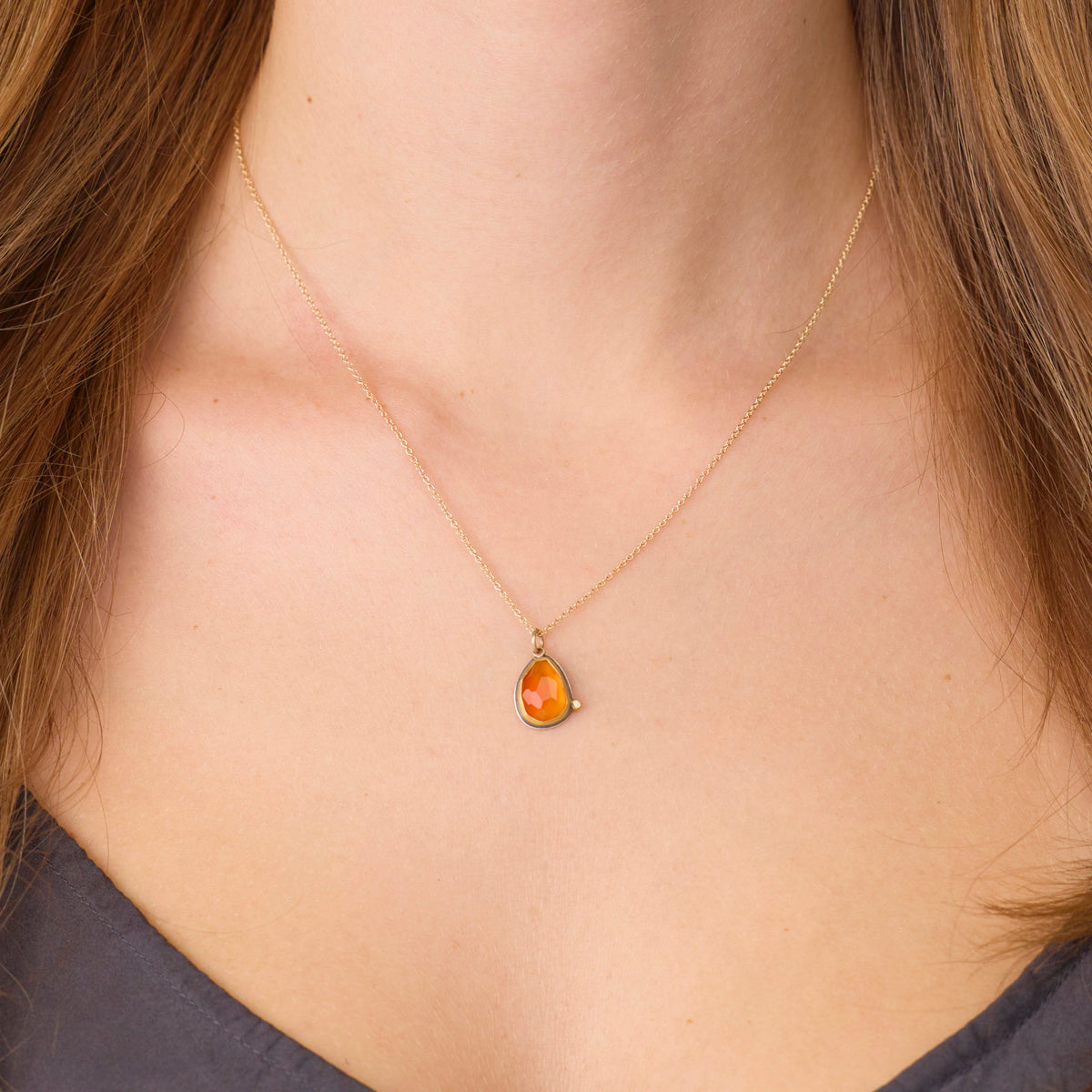 Carnelian Necklace with Diamond Dot