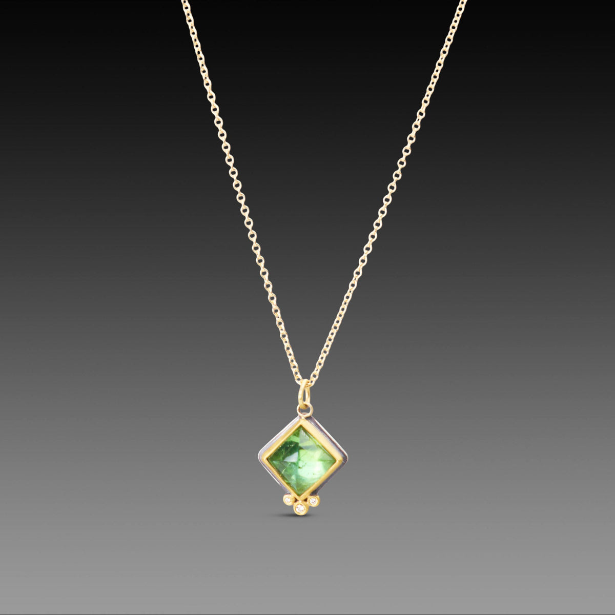 Green Tourmaline Necklace with Diamond Trio