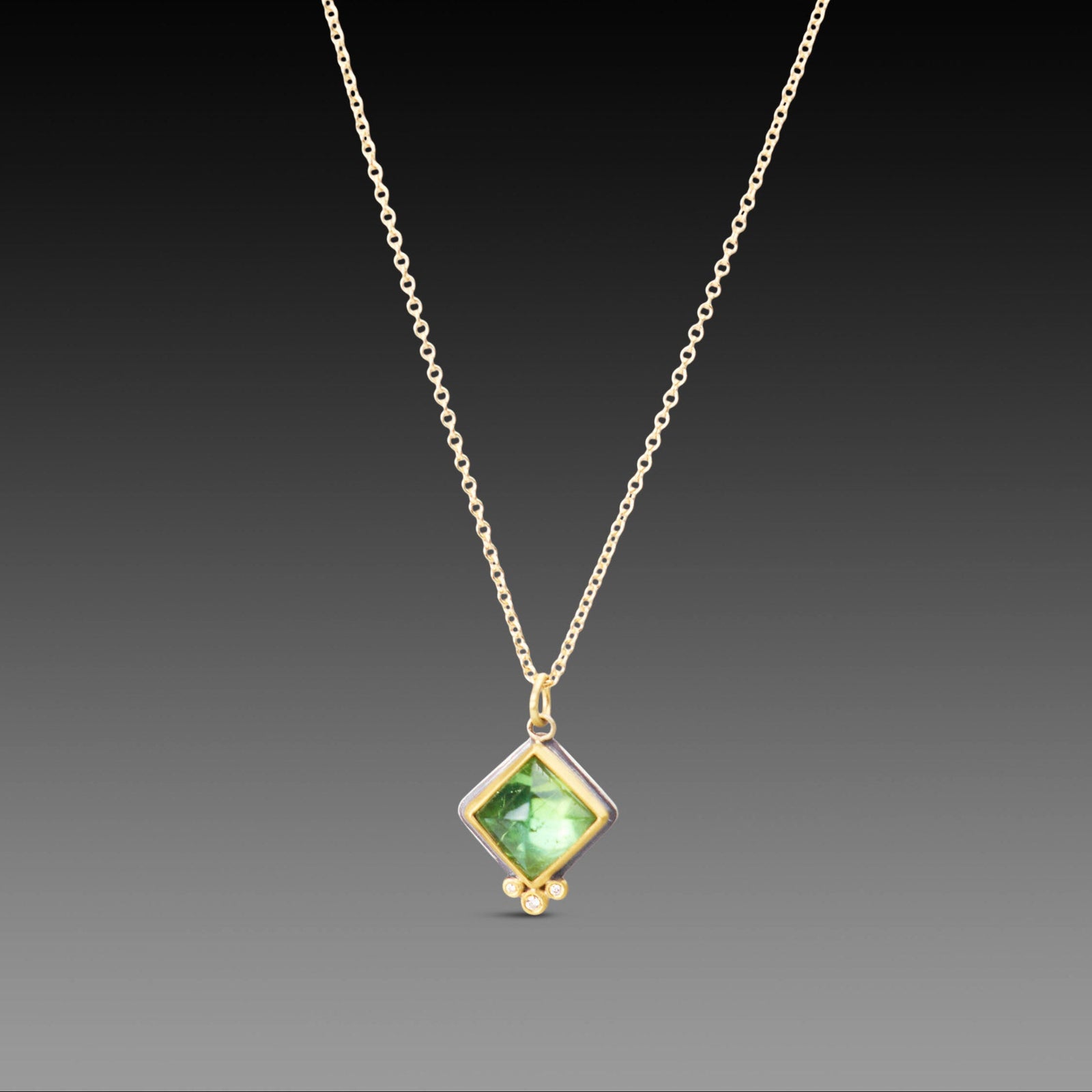 Green Tourmaline Necklace with Diamond Trio