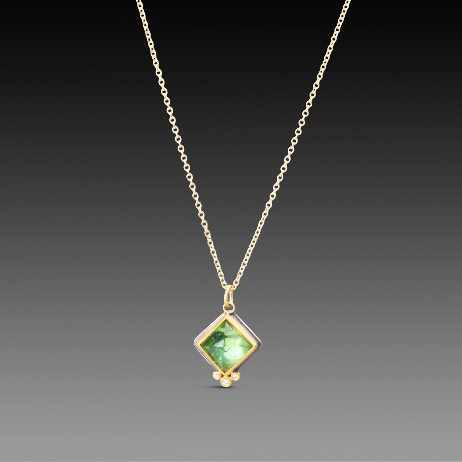 Green Tourmaline Necklace with Diamond Trio