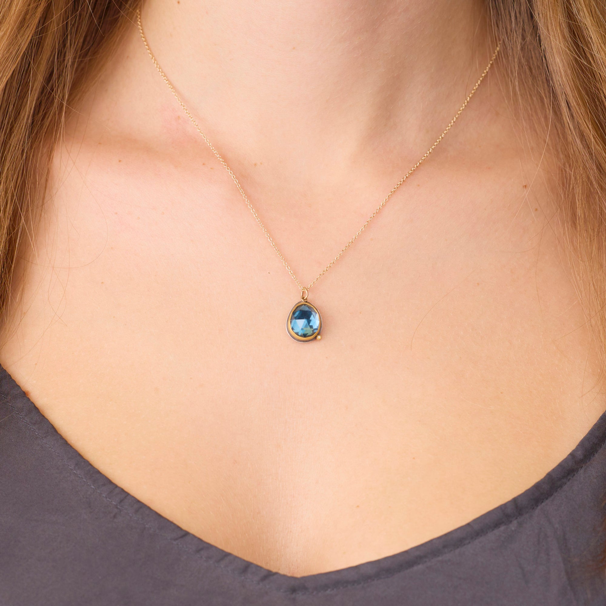 London Blue Topaz Necklace with Diamond Dot